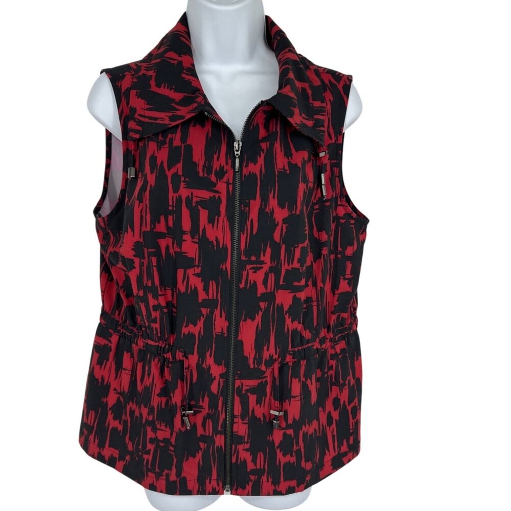 Chicos Weekends Womens Abstract Print Sleeveless Zip-Up Vest Size 1 US M